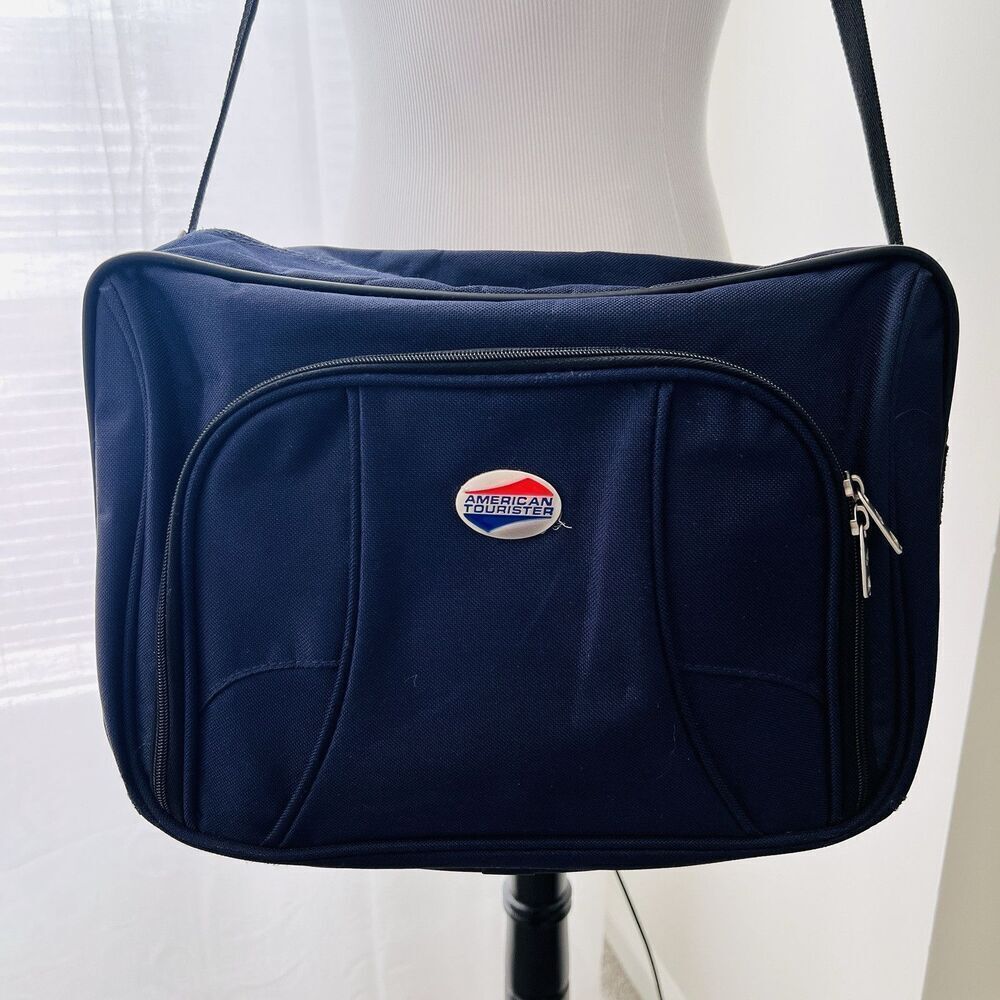American Tourister Navy Blue 15" Carry On Shoulder Travel Overnight Bag Laptop